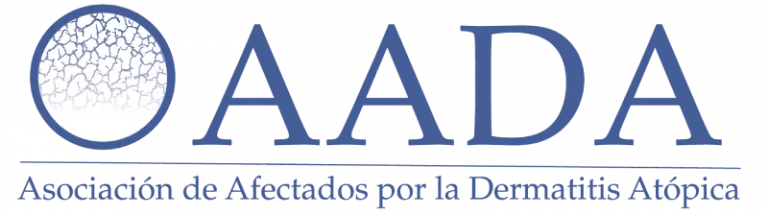 Logo of AADA: blue circular cracked-globe icon on the left with the word 'AADA' in blue letters and the tagline 'Asociación de Afectados por la...' beneath.