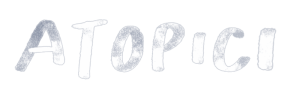 Wordmark logo reading 'ATOPICI' in white textured letters on a solid green background.