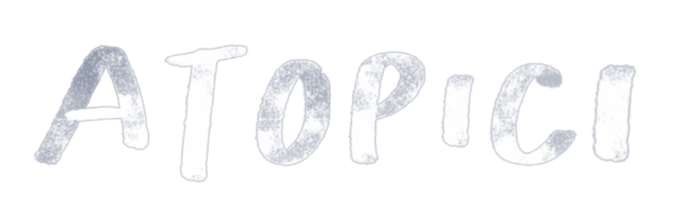 Wordmark logo reading 'ATOPICI' in white textured letters on a solid green background.