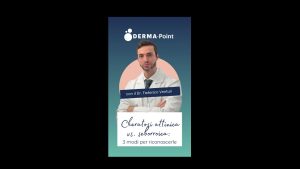 Poster for a dermatology talk featuring Dr. Federico Venturi, with DERMA-Point logo and title 'Cheratosi attinica vs. seborroica: 3 modi per riconoscerle'